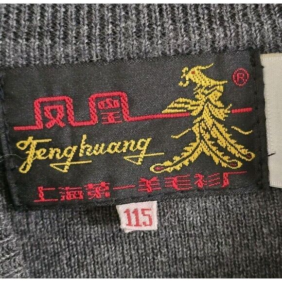 Vintage Fenghuang  Sweater Mens Size Medium Wool Gray Eclectic Grandpa - Picture 2 of 7